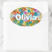 Modern Floral Pattern Heldere kleuren Ovale Sticker (Tas)