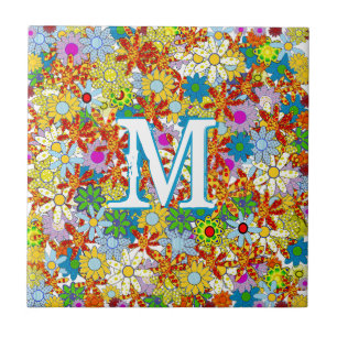 Modern Floral Pattern Heldere kleuren Tegeltje