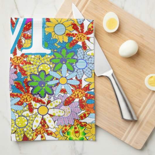 Modern Floral Pattern Heldere kleuren Theedoek (Quarter Fold)