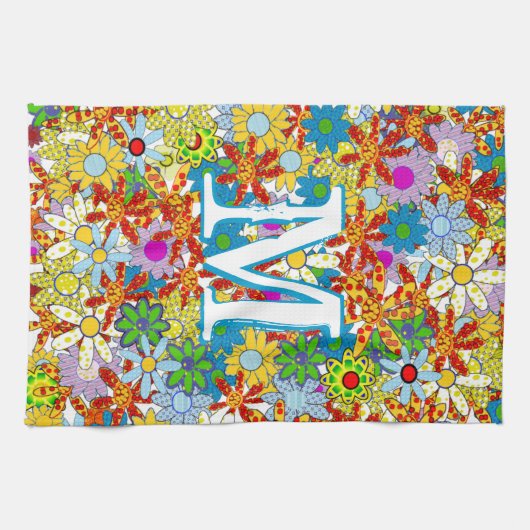 Modern Floral Pattern Heldere kleuren Theedoek (Horizontaal)