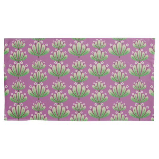 Modern Floral Pattern in Plum and Green Kussensloop (Voorkant)
