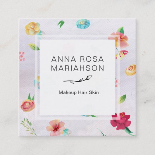 *~* Modern Floral Pattern Lavender Waterverf Vierkante Visitekaartje (Voorkant)