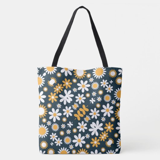 Modern Floral Pattern Monogrammed Canvas tas (Achterkant)