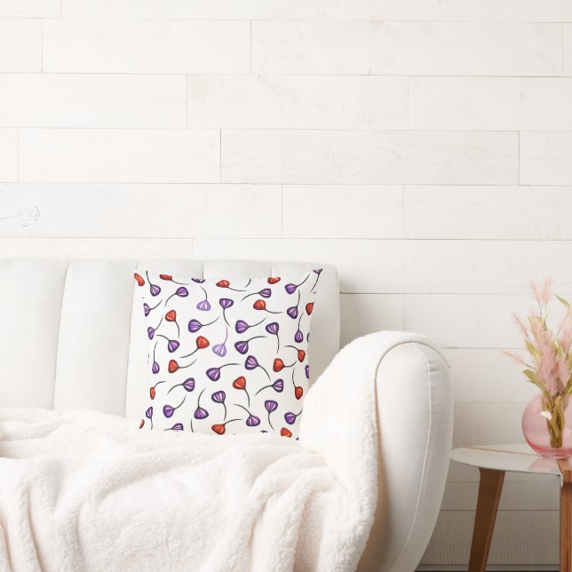 Modern Floral Pattern – Red & Purple Abstract Peta Kussen (Bank)