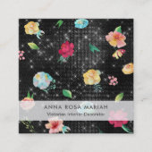 *~* Modern Floral Pattern Silver Glitter Vierkante Visitekaartje (Voorkant)