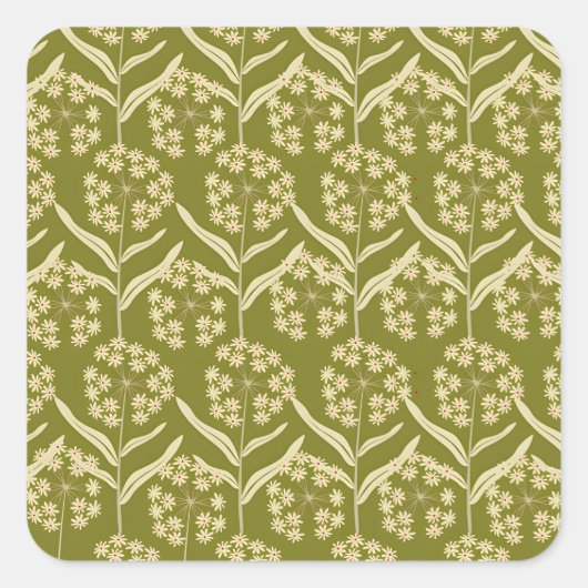 Modern Floral Pattern: White Umbel Flowers Vierkante Sticker (Voorkant)