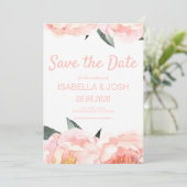 Modern Floral Peach Pink Peony Save the Date (Staand voorkant)
