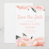 Modern Floral Peach Pink Peony Save the Date (Voorkant / Achterkant)