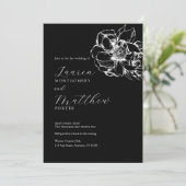Modern Floral Peony Black and White Wedding Kaart (Staand voorkant)