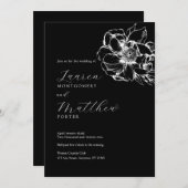 Modern Floral Peony Black and White Wedding Kaart (Voorkant / Achterkant)