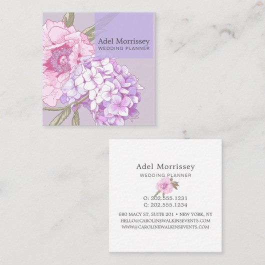 Modern Floral Peony Flower Vierkante Visitekaartje (Voorkant / Achterkant)