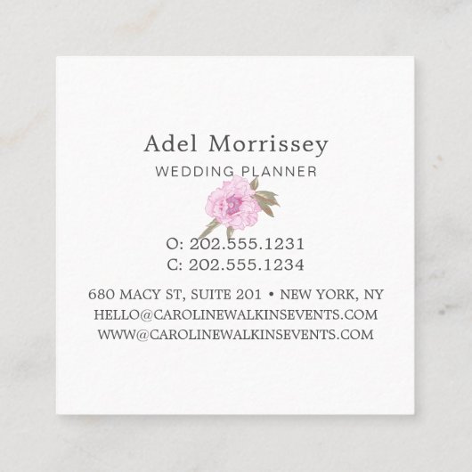 Modern Floral Peony Flower Vierkante Visitekaartje (Achterkant)