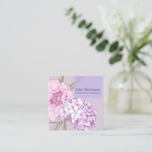 Modern Floral Peony Flower Vierkante Visitekaartje (Staand voorkant)