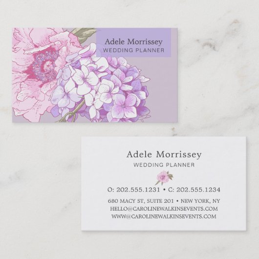 Modern Floral Peony Flower Visitekaartje (Voorkant / Achterkant)