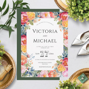 Modern Floral Peony Roze Bruiloft Sjabloon Kaart