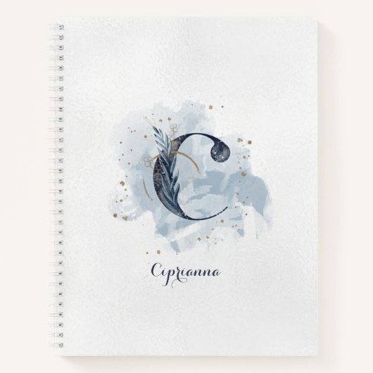 Modern Floral Persoonlijk Monogram Letter C Blauw Notitieboek (Voorkant)