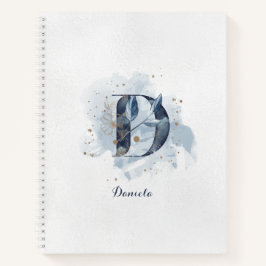 Modern Floral Persoonlijk Monogram Letter D Blauw  Notitieboek