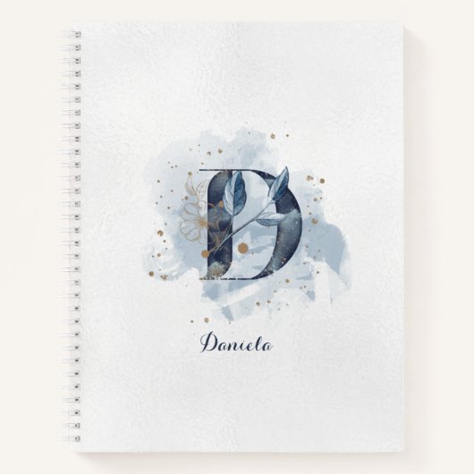 Modern Floral Persoonlijk Monogram Letter D Blauw  Notitieboek (Voorkant)