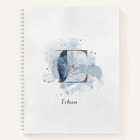 Modern Floral Persoonlijk Monogram Letter E Blauw  Notitieboek (Voorkant)