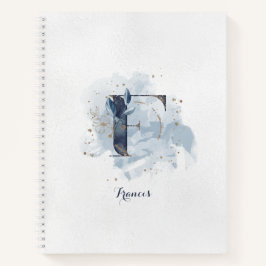 Modern Floral Persoonlijk Monogram Letter F Blauw  Notitieboek