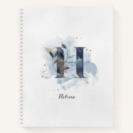 Modern Floral Persoonlijk Monogram Letter H Blauw  Notitieboek