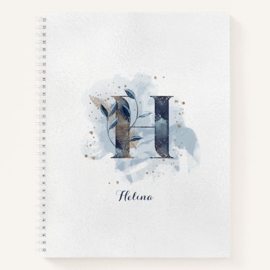 Modern Floral Persoonlijk Monogram Letter H Blauw  Notitieboek (Voorkant)
