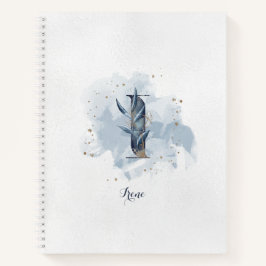 Modern Floral Persoonlijk Monogram Letter I Blauw  Notitieboek
