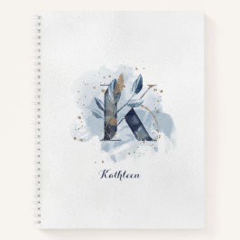 Modern Floral Persoonlijk Monogram Letter K Blauw  Notitieboek