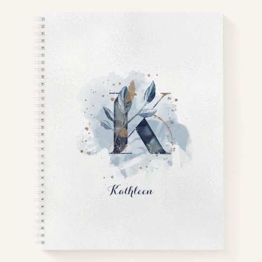 Modern Floral Persoonlijk Monogram Letter K Blauw  Notitieboek (Voorkant)