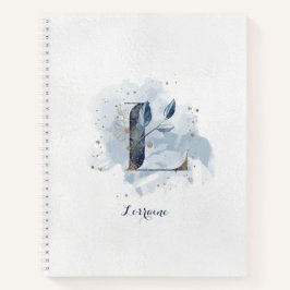 Modern Floral Persoonlijk Monogram Letter L Blauw  Notitieboek