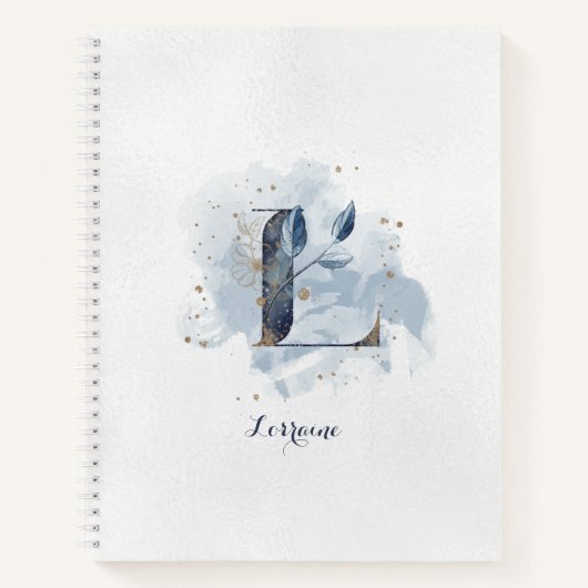 Modern Floral Persoonlijk Monogram Letter L Blauw  Notitieboek (Voorkant)