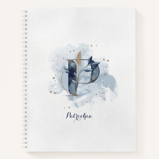 Modern Floral Persoonlijk Monogram Letter P Blauw  Notitieboek (Voorkant)