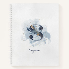 Modern Floral Persoonlijk Monogram Letter S Blauw  Notitieboek