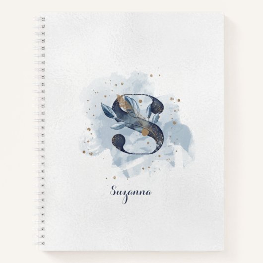 Modern Floral Persoonlijk Monogram Letter S Blauw Notitieboek (Voorkant)