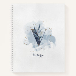 Modern Floral Persoonlijk Monogram Letter V Blauw  Notitieboek
