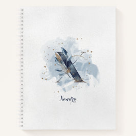 Modern Floral Persoonlijk Monogram Letter X Blauw  Notitieboek