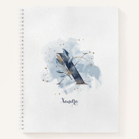 Modern Floral Persoonlijk Monogram Letter X Blauw  Notitieboek (Voorkant)