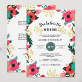 Modern Floral Pink Blauwgroen Bachelorette Weekend Kaart (Voorkant / Achterkant)