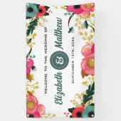 Modern Floral Pink Blauwgroen Banner (Verticaal)