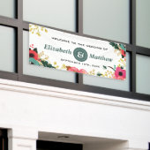 Modern Floral Pink Blauwgroen Banner (Buitenkant Gebouw)