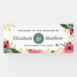 Modern Floral Pink Blauwgroen Banner