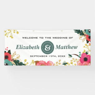 Modern Floral Pink Blauwgroen Banner