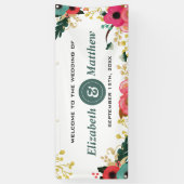 Modern Floral Pink Blauwgroen Banner (Verticaal)