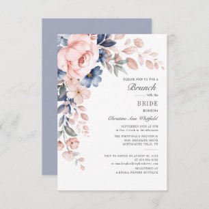 Modern Floral Pink Blue Flowers Bridal Brunch Kaart
