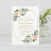 Modern Floral Pink Gold Geometric Lijst Wedding G Kaart (Staand voorkant)