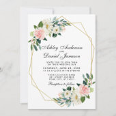 Modern Floral Pink Gold Geometric Lijst Wedding Pk Kaart (Voorkant)