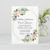 Modern Floral Pink Gold Geometric Lijst Wedding Pk Kaart (Staand voorkant)