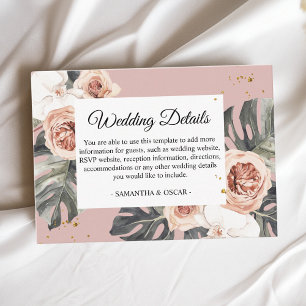 Modern Floral Pink & Green Tropical Leaf & Orchid Informatiekaartje