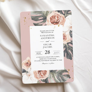 Modern Floral Pink & Green Tropical Leaf & Orchid Kaart