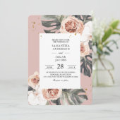 Modern Floral Pink & Green Tropical Leaf & Orchid Kaart (Staand voorkant)